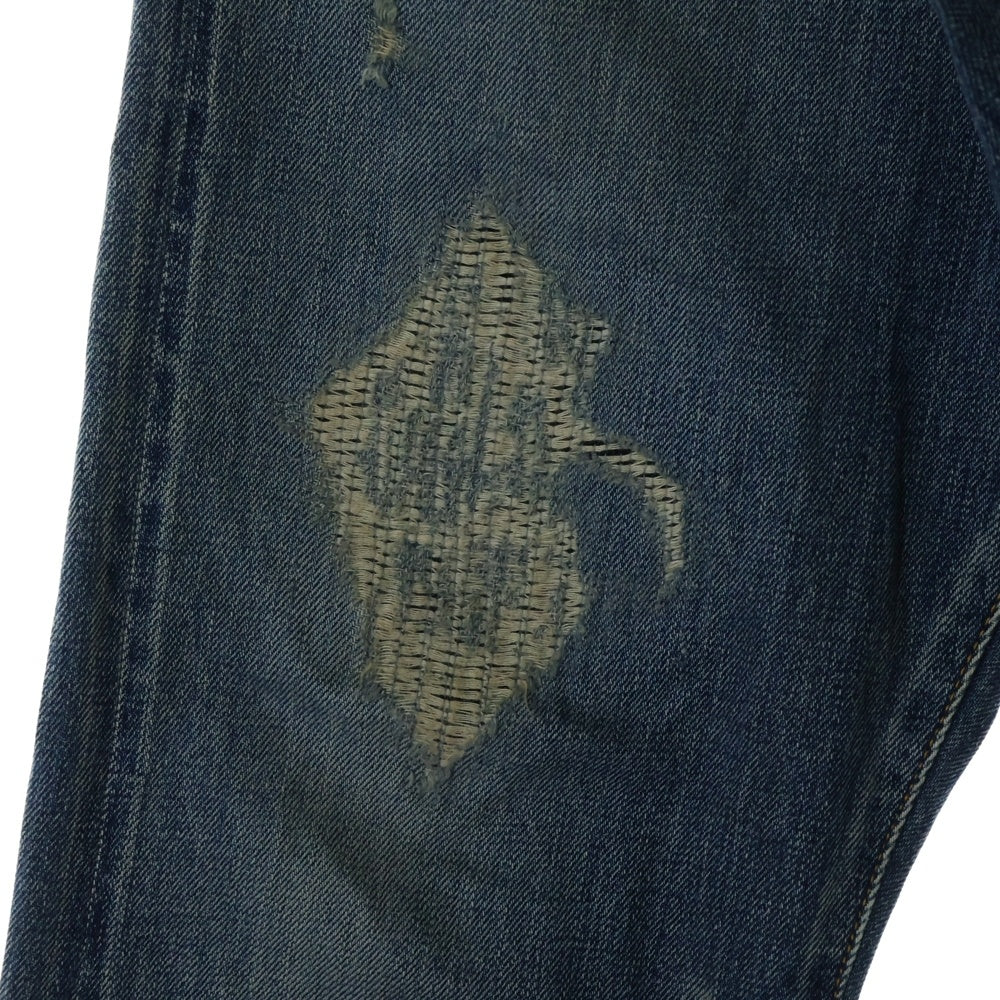SEQUEL(シークエル) DAMAGE DENIM PANTS INDIGO 初期 日本製 ダメージ加工 バックロゴプリント ジップフライ デニムストレートパンツ インディゴ SQ-198-PANTS-06