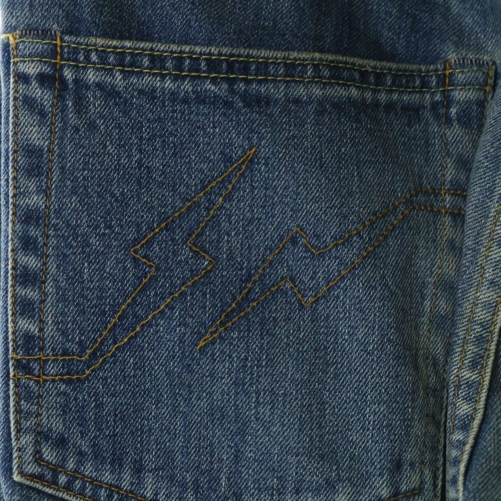 SEQUEL(シークエル) DAMAGE DENIM PANTS INDIGO 初期 日本製 ダメージ加工 バックロゴプリント ジップフライ デニムストレートパンツ インディゴ SQ-198-PANTS-06
