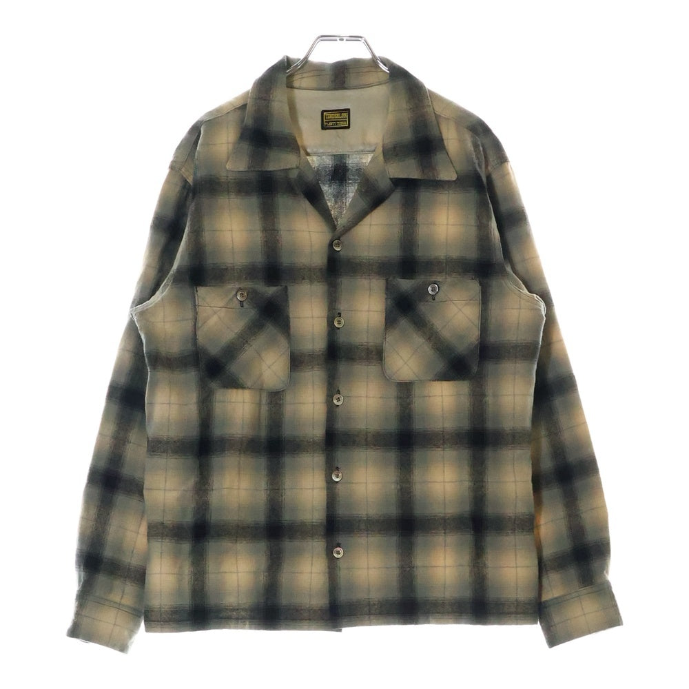 TENDERLOIN(テンダーロイン) 08AW T-WOOL SHT オンブレチェック ウールナイロン オープンカラー 長袖シャツ ベージュ/ブラック