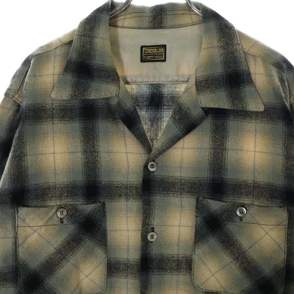 TENDERLOIN(テンダーロイン) 08AW T-WOOL SHT オンブレチェック ウールナイロン オープンカラー 長袖シャツ ベージュ/ブラック