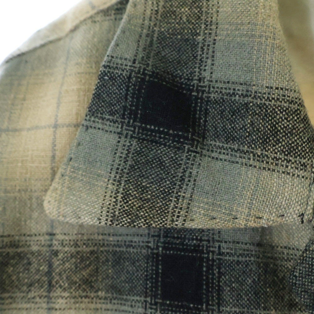 TENDERLOIN(テンダーロイン) 08AW T-WOOL SHT オンブレチェック ウールナイロン オープンカラー 長袖シャツ ベージュ/ブラック