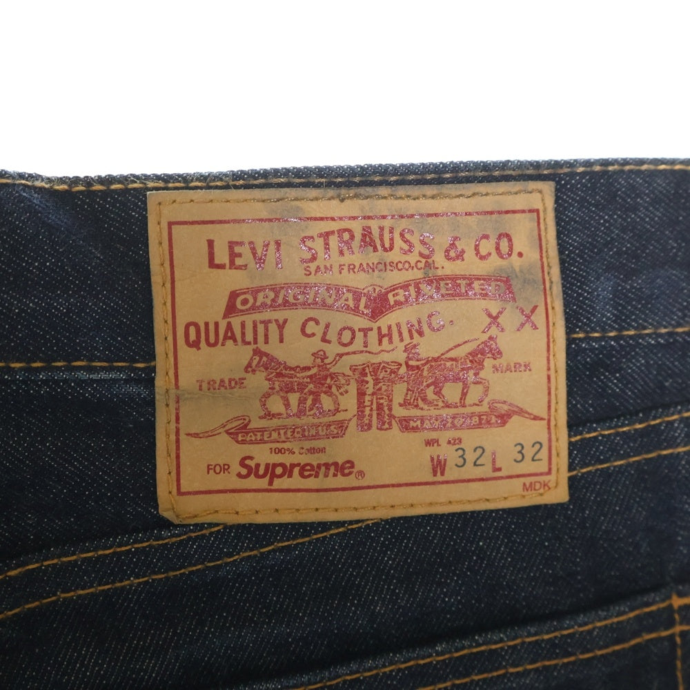 Levi's(リーバイス) 12AW ×SUPREME 505 JEANS LEOPARD USA製 レオパードポケット オレンジタブ スモールe ボタン裏4527 ジップフライ デニムパンツ インディゴ 00505-1001