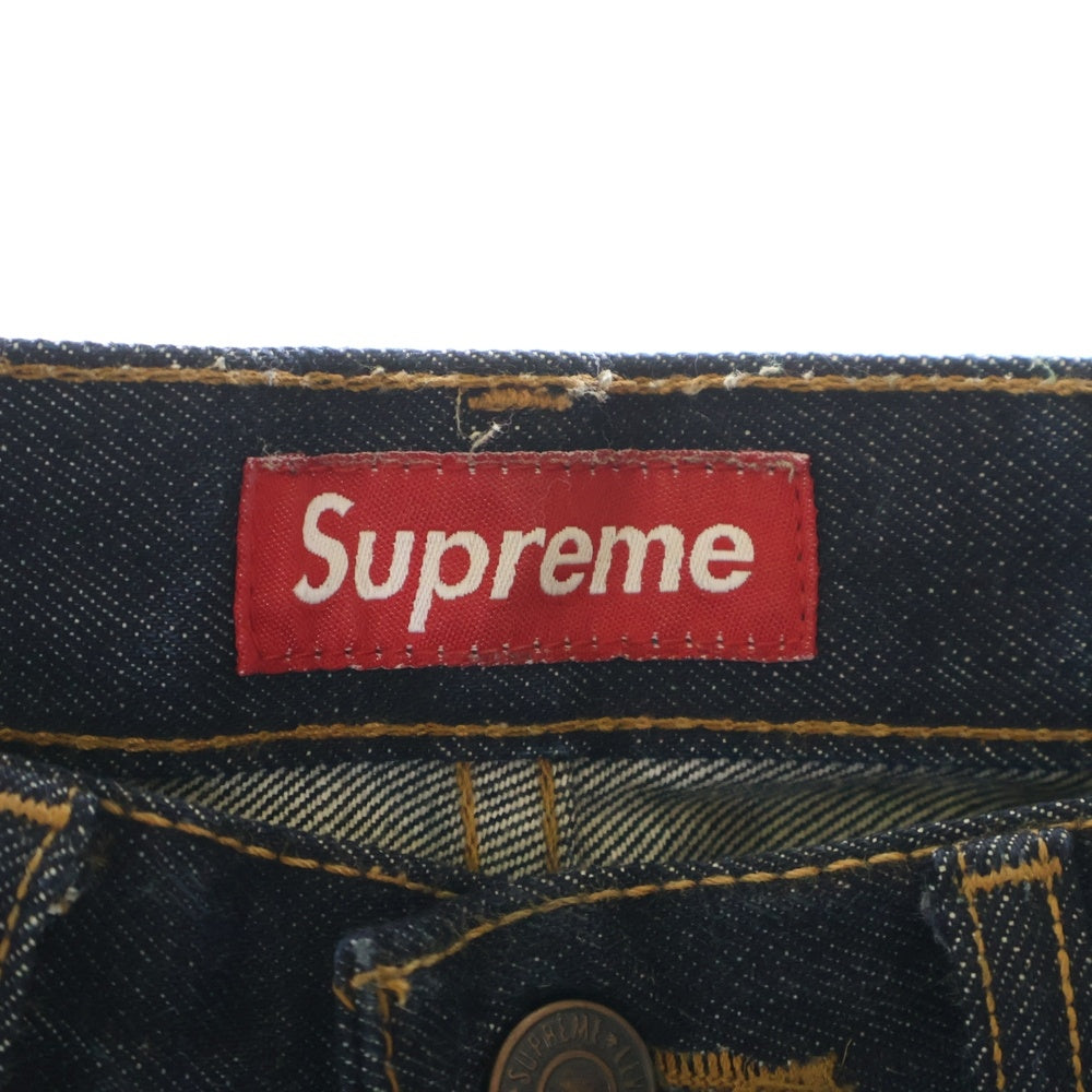 Levi's(リーバイス) 12AW ×SUPREME 505 JEANS LEOPARD USA製 レオパードポケット オレンジタブ スモールe ボタン裏4527 ジップフライ デニムパンツ インディゴ 00505-1001