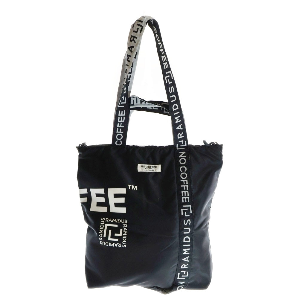 RAMIDUS(ラミダス) ×NO COFFEE TOTE BAG ノーコーヒー ロゴプリントパッチ ナイロン トートバッグ ブラック