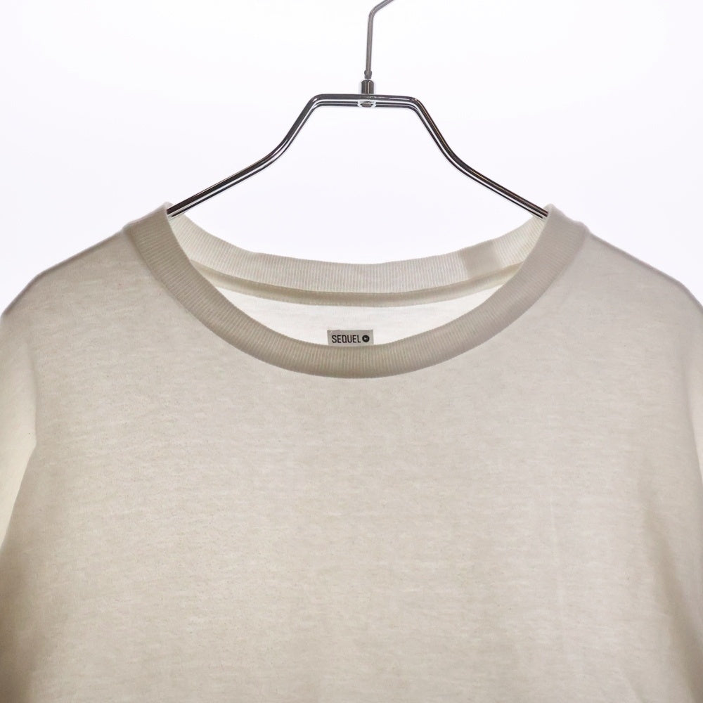 SEQUEL(シークエル) 袖裾リブチェッカー コットン クルーネック 長袖Tシャツ カットソー ホワイト