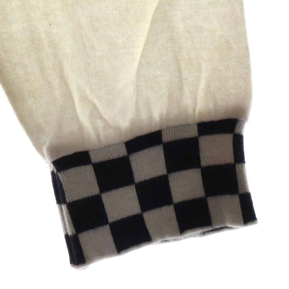 SEQUEL(シークエル) 袖裾リブチェッカー コットン クルーネック 長袖Tシャツ カットソー ホワイト