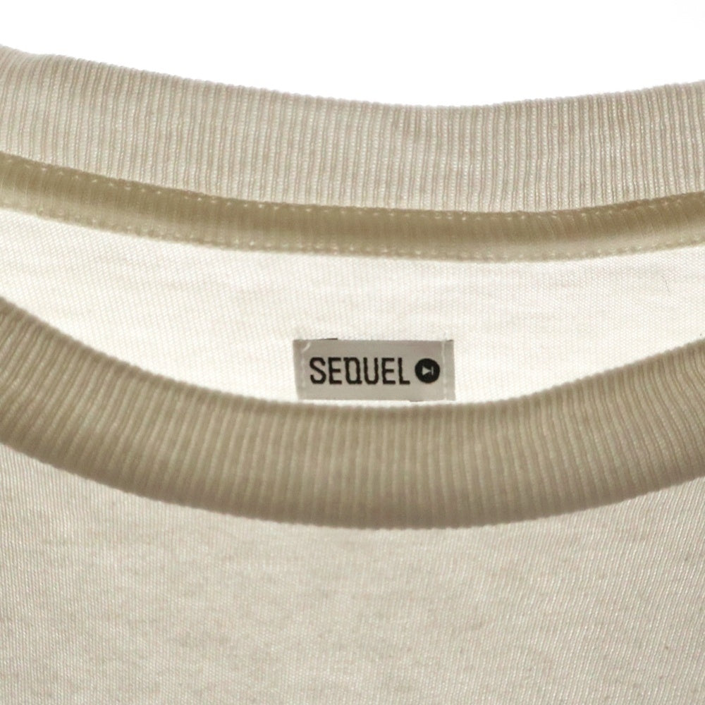 SEQUEL(シークエル) 袖裾リブチェッカー コットン クルーネック 長袖Tシャツ カットソー ホワイト
