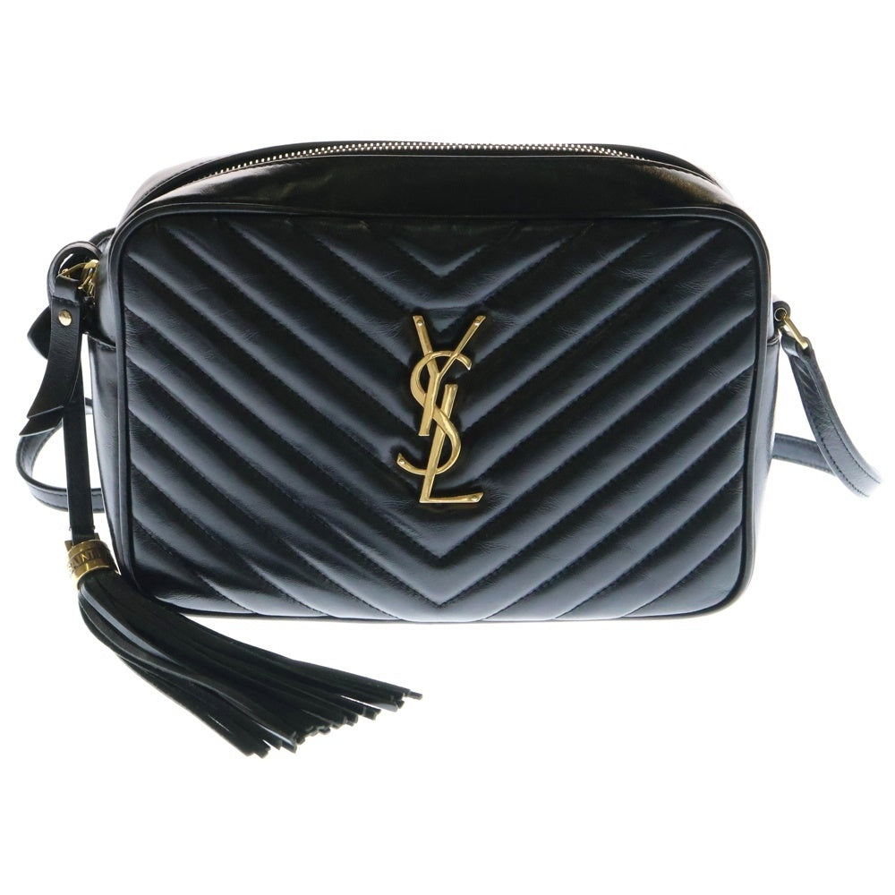SAINT LAURENT PARIS(サンローランパリ) LOU ルー タッセル付 カサンドラ プレート レザー ショルダー カメラ バッグ ブラック レディース 612544