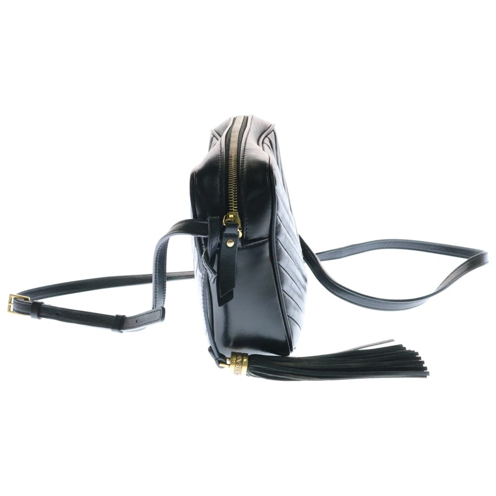 SAINT LAURENT PARIS(サンローランパリ) LOU ルー タッセル付 カサンドラ プレート レザー ショルダー カメラ バッグ ブラック レディース 612544
