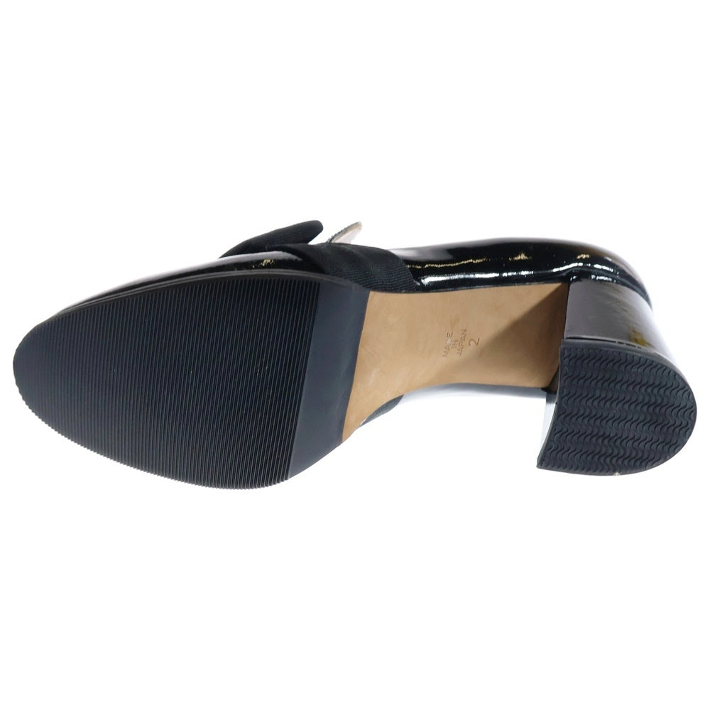 ANA SUI(アナスイ) 日本製 エナメル リボンモチーフ ヒールブーツ ブラック レディース