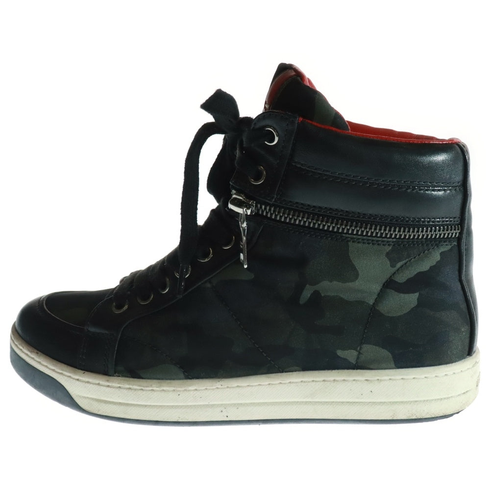 PRADA SPORT(プラダ スポーツ) レザー切替 カモ柄 サイドジップ レースアップ ハイカットスニーカー ブラック レディース 3T 5871