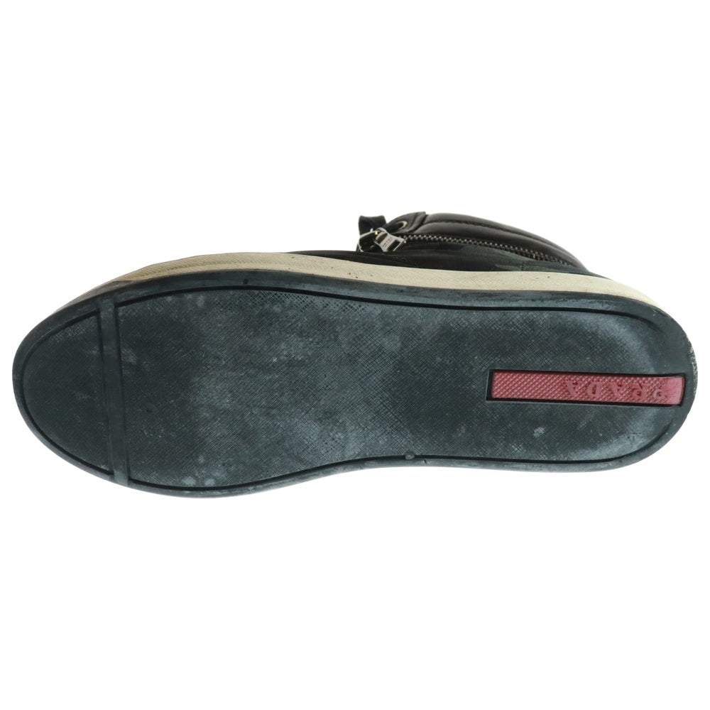 PRADA SPORT(プラダ スポーツ) レザー切替 カモ柄 サイドジップ レースアップ ハイカットスニーカー ブラック レディース 3T 5871