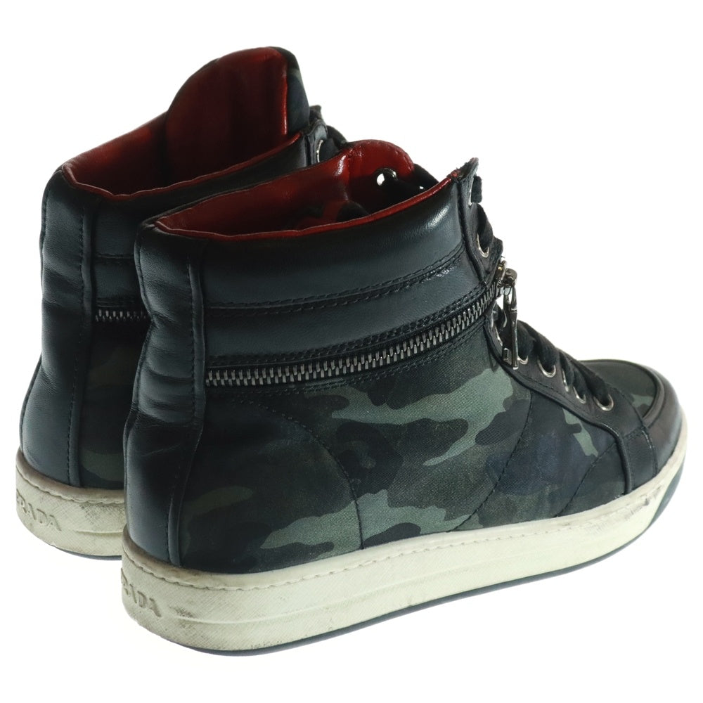 PRADA SPORT(プラダ スポーツ) レザー切替 カモ柄 サイドジップ レースアップ ハイカットスニーカー ブラック レディース 3T 5871