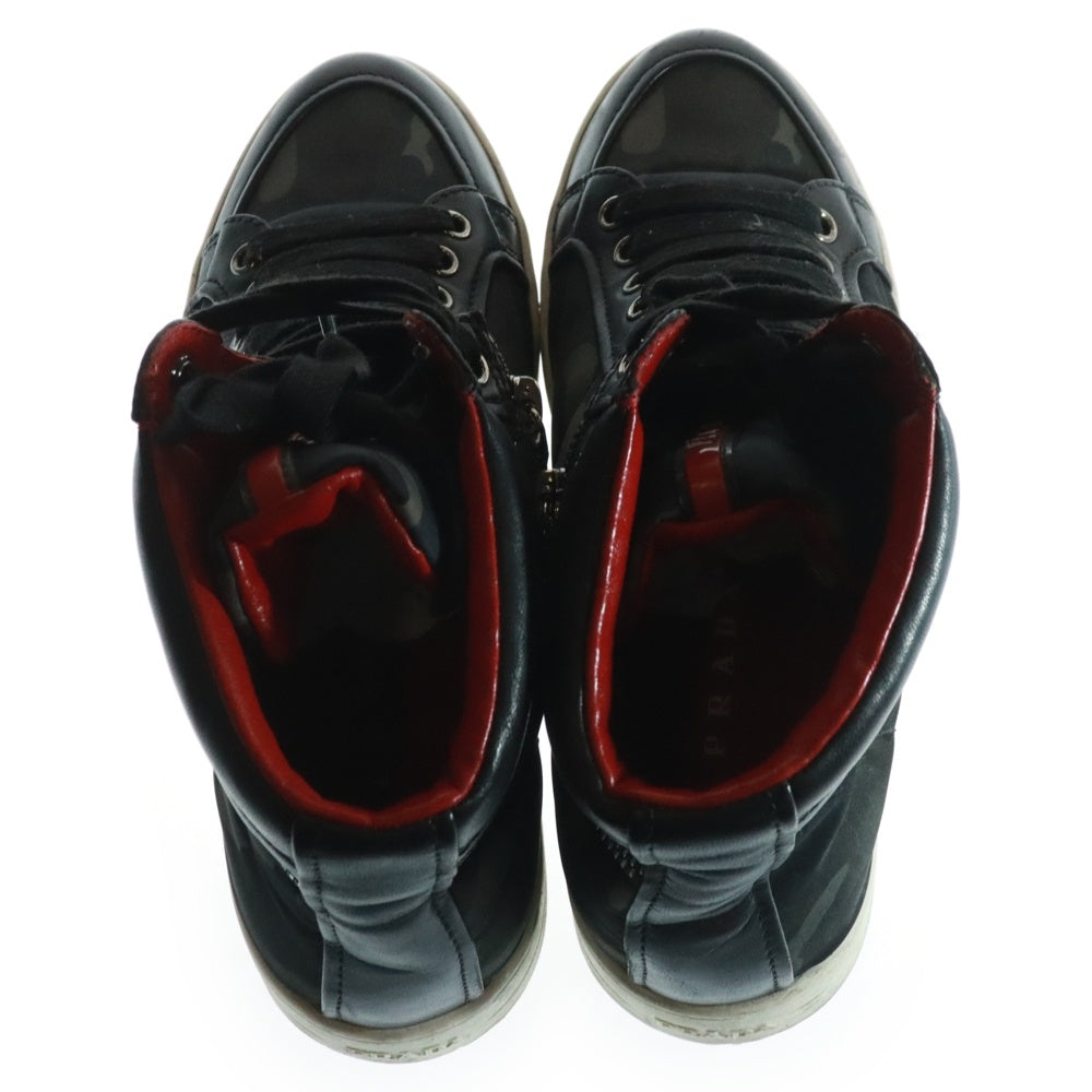 PRADA SPORT(プラダ スポーツ) レザー切替 カモ柄 サイドジップ レースアップ ハイカットスニーカー ブラック レディース 3T 5871