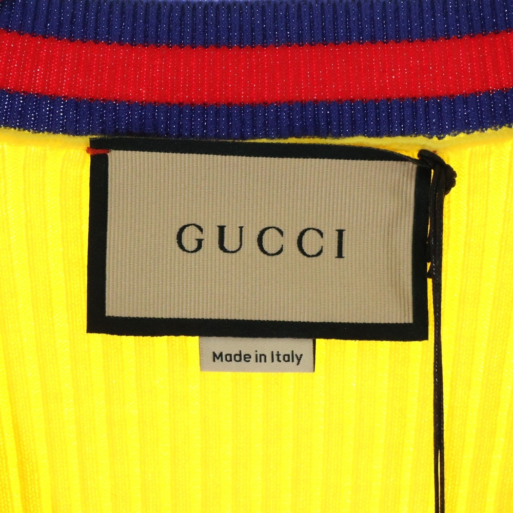 GUCCI(グッチ) ハイゲージ タイト Vネック リブ ニット セーター レディース イエロー 756271 XKC71