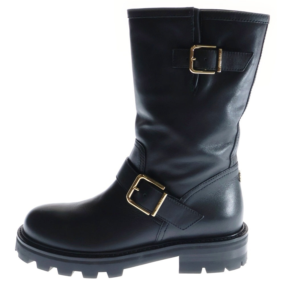 JIMMY CHOO(ジミーチュウ) ベルテッド レザー バイカー エンジニアブーツ ブラック