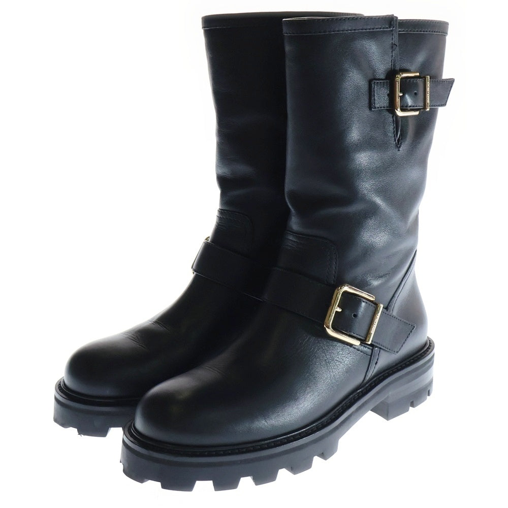 JIMMY CHOO(ジミーチュウ) ベルテッド レザー バイカー エンジニアブーツ ブラック