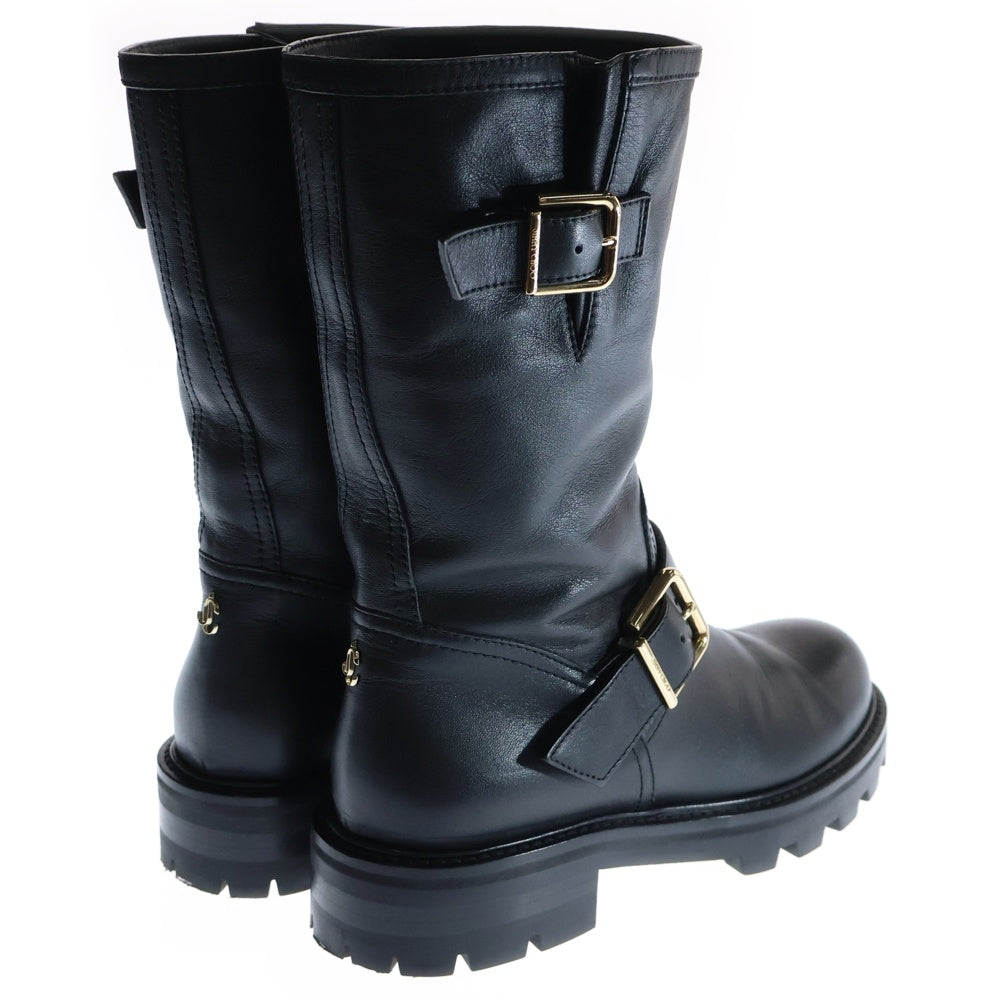 JIMMY CHOO(ジミーチュウ) ベルテッド レザー バイカー エンジニアブーツ ブラック