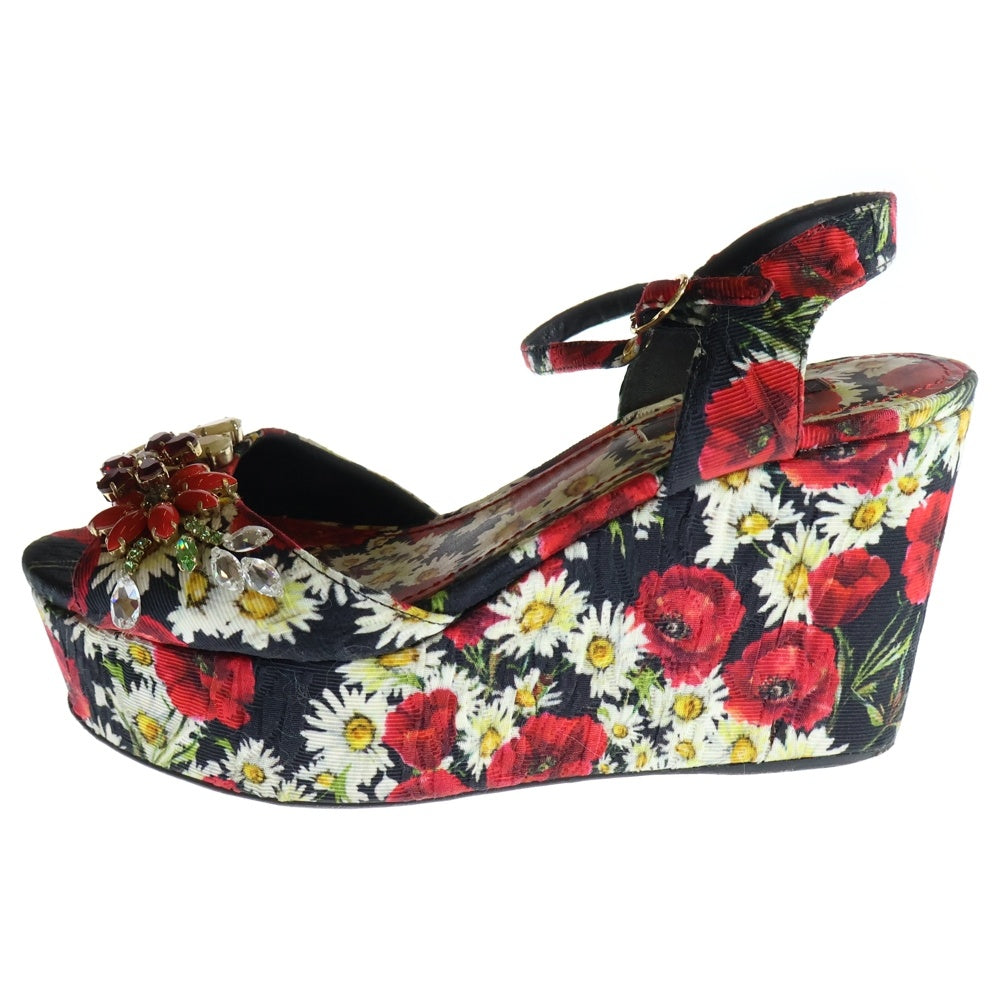 DOLCE & GABBANA(ドルチェアンドガッバーナ) クリスタル ウェッジソール ハイヒール フラワー ビジュー サンダル レディース マルチカラー