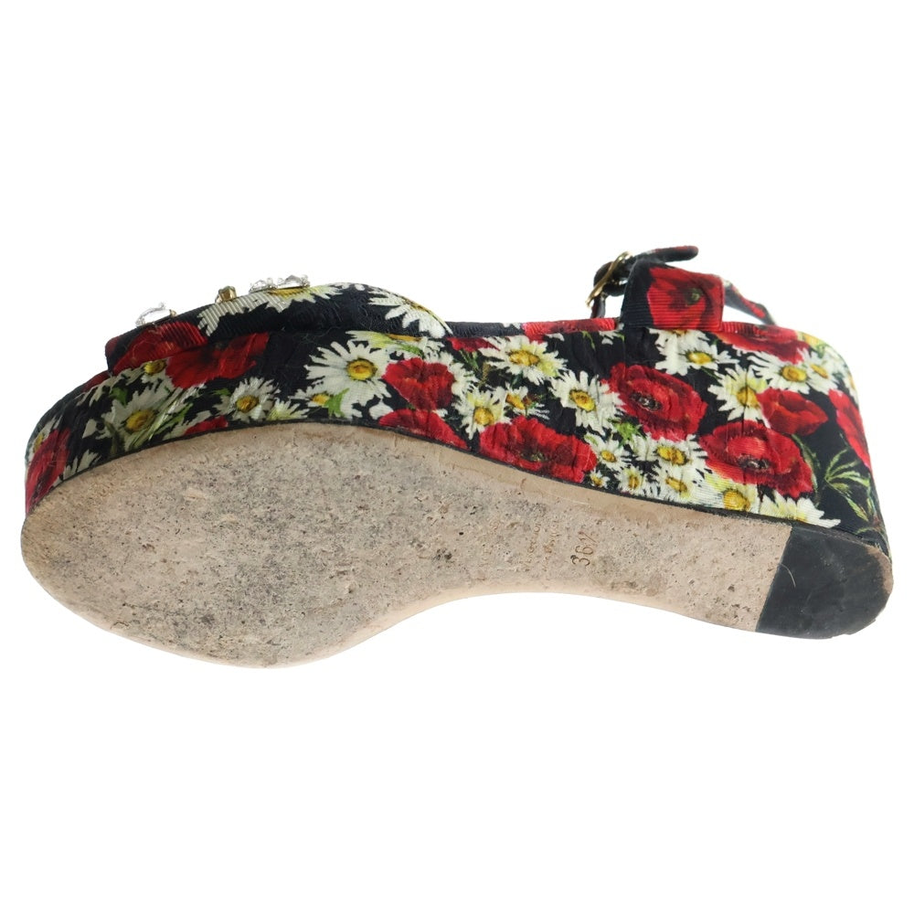 DOLCE & GABBANA(ドルチェアンドガッバーナ) クリスタル ウェッジソール ハイヒール フラワー ビジュー サンダル レディース マルチカラー