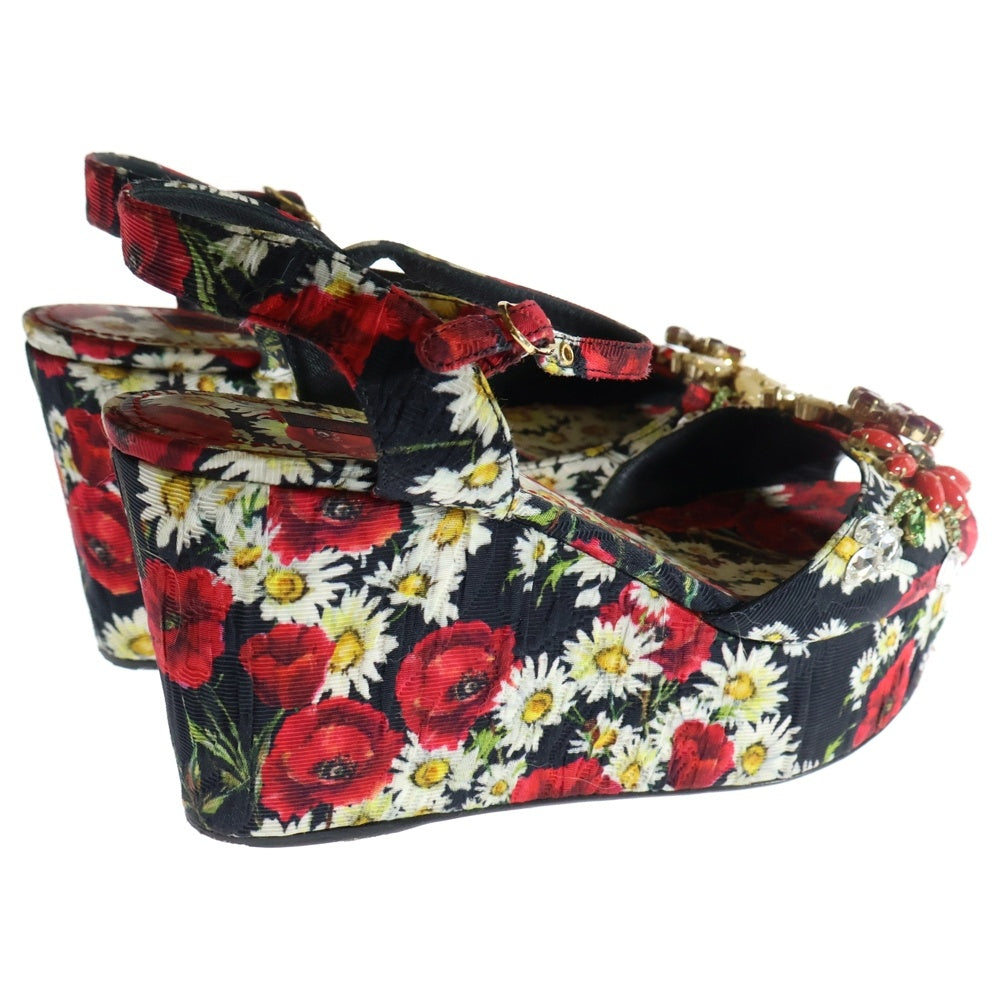 DOLCE & GABBANA(ドルチェアンドガッバーナ) クリスタル ウェッジソール ハイヒール フラワー ビジュー サンダル レディース マルチカラー
