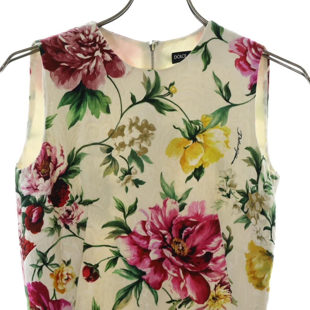 DOLCE & GABBANA(ドルチェアンドガッバーナ) ジャガード フローラル クルーネック ノースリーブ ミニタイトワンピース ドレス レディース マルチカラー F68O5T