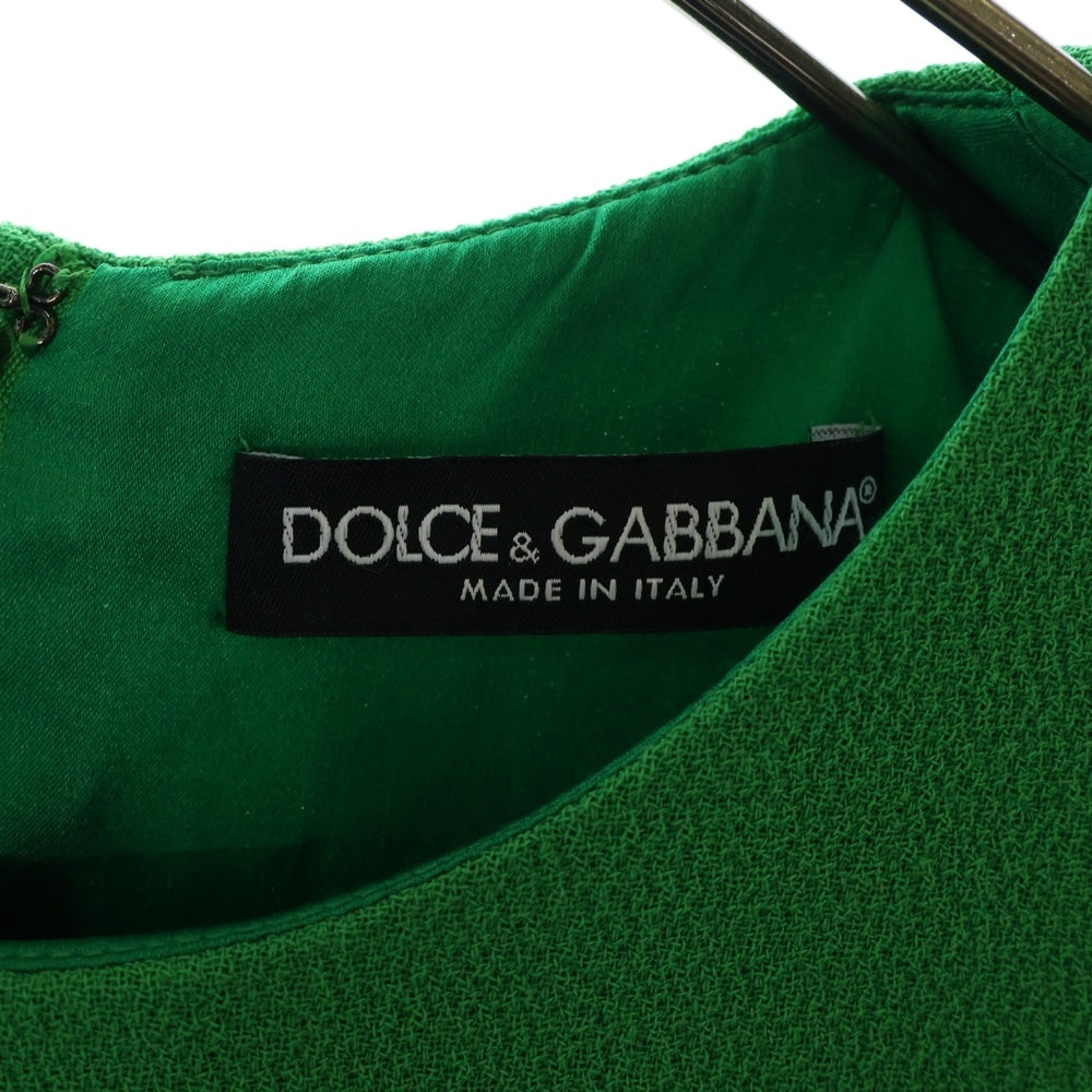 DOLCE & GABBANA(ドルチェアンドガッバーナ) バージンウール バックボタン デザイン クルーネック ノースリーブ ミニタイトワンピース ドレス レディース グリーン F68C0T