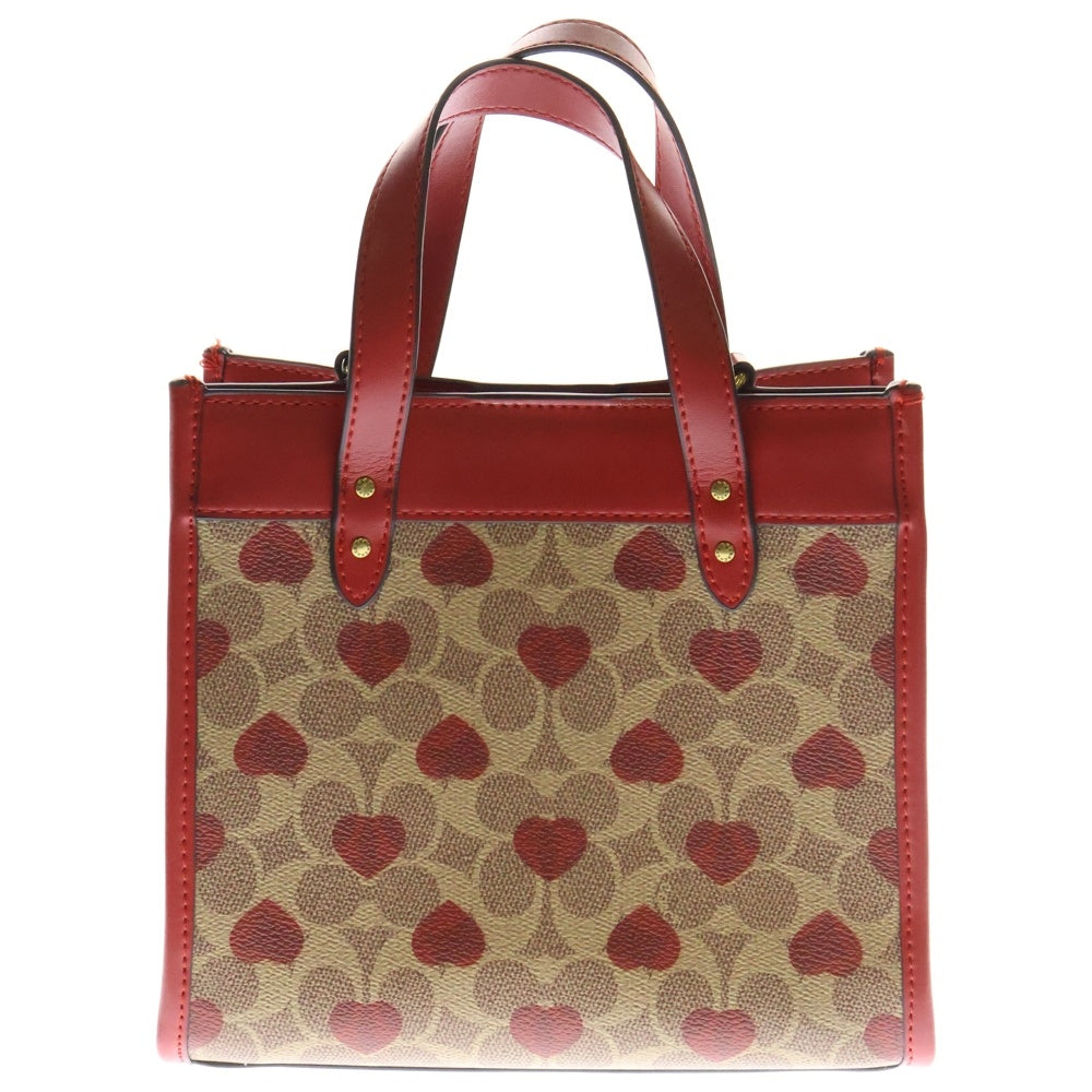 COACH(コーチ) シグネチャーハート柄 2WAY レザーショルダーバッグ ハンドバッグ レディース ブラウン/レッド C8391