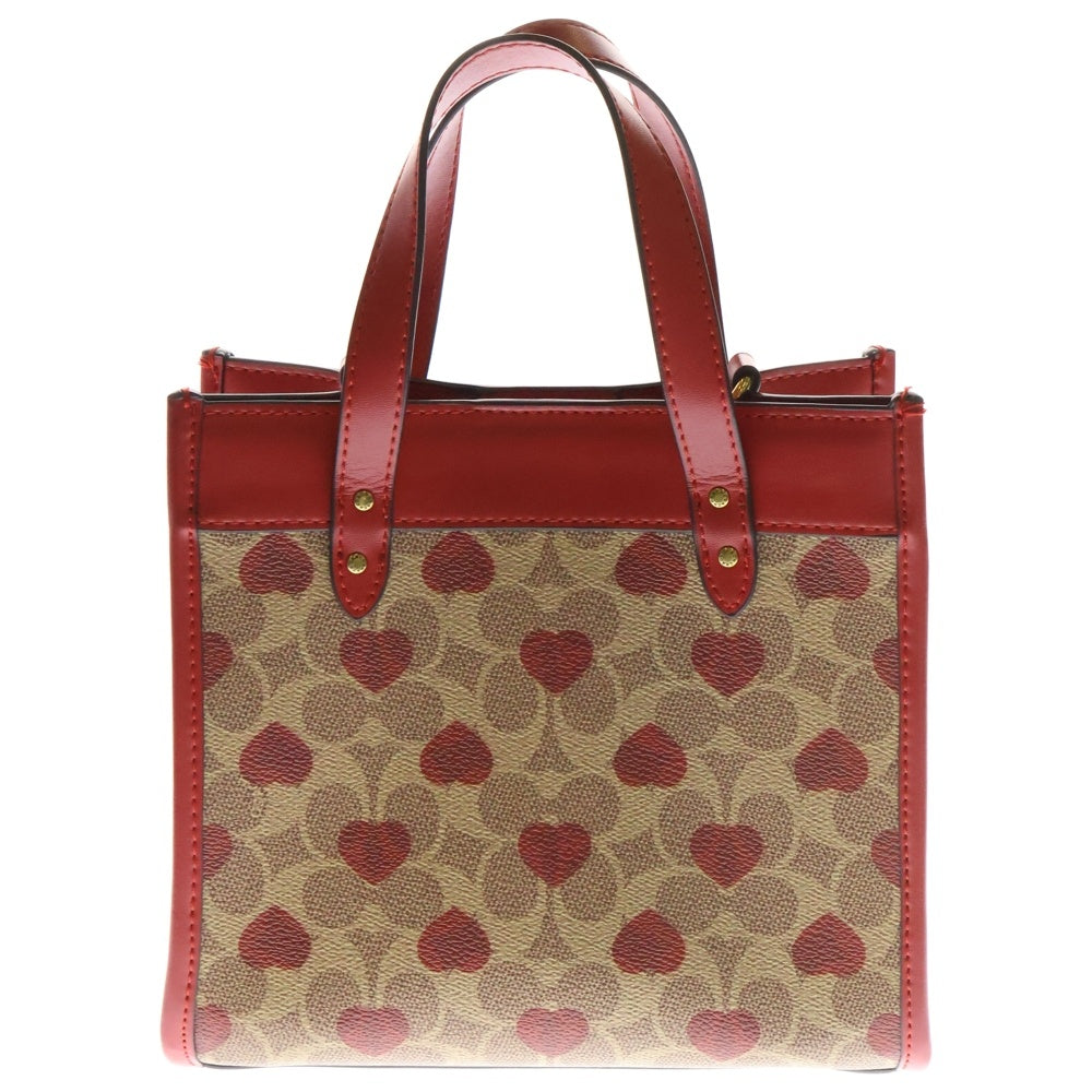 COACH(コーチ) シグネチャーハート柄 2WAY レザーショルダーバッグ ハンドバッグ レディース ブラウン/レッド C8391
