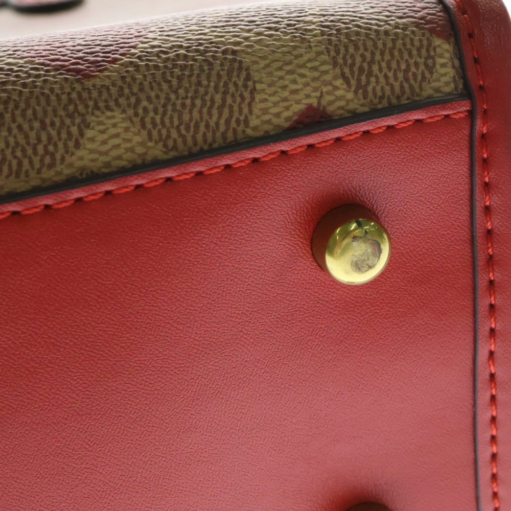 COACH(コーチ) シグネチャーハート柄 2WAY レザーショルダーバッグ ハンドバッグ レディース ブラウン/レッド C8391