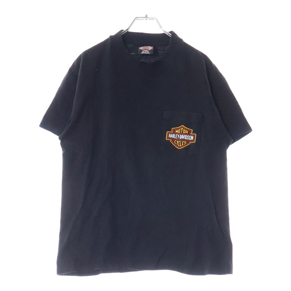 VINTAGE(ヴィンテージ) 90S VINTAGE HARLEY DAVIDSON POCKET TEE ヴィンテージ ハーレーダビッドソン ポケットTシャツ 両面プリント 半袖クルーネックカットソー ブラック