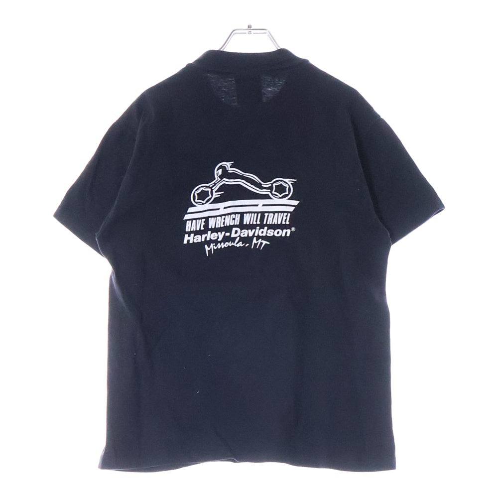 VINTAGE(ヴィンテージ) 90S VINTAGE HARLEY DAVIDSON POCKET TEE ヴィンテージ ハーレーダビッドソン ポケットTシャツ 両面プリント 半袖クルーネックカットソー ブラック