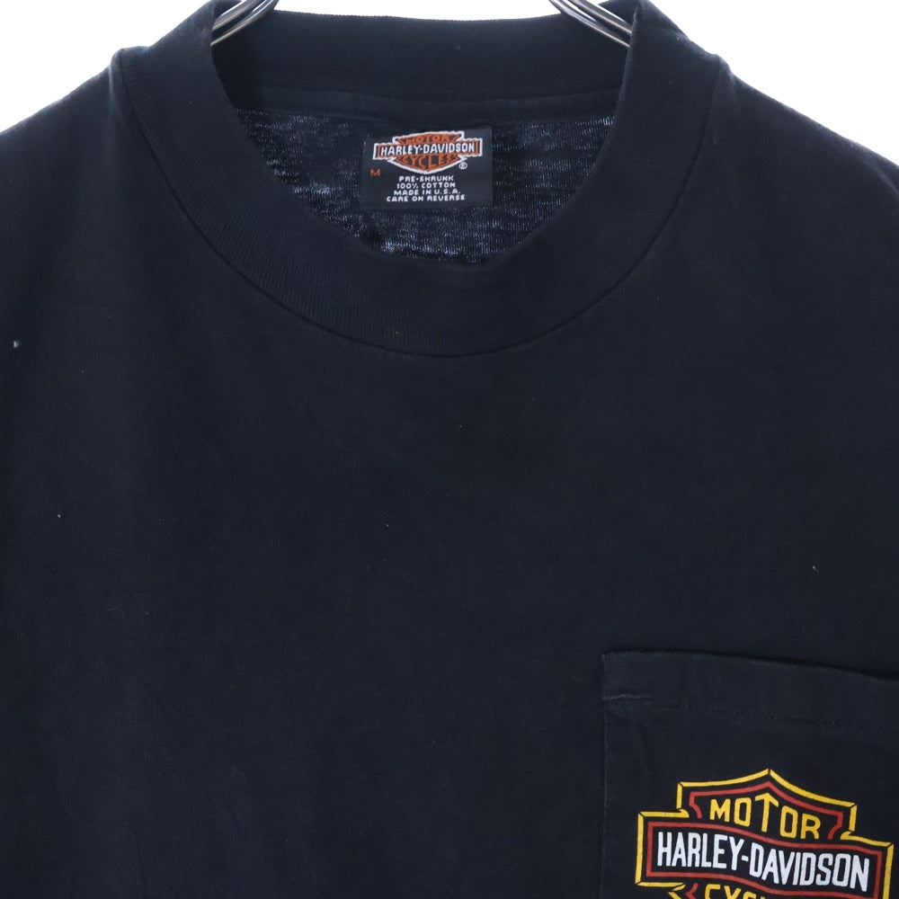 VINTAGE(ヴィンテージ) 90S VINTAGE HARLEY DAVIDSON POCKET TEE ヴィンテージ ハーレーダビッドソン ポケットTシャツ 両面プリント 半袖クルーネックカットソー ブラック