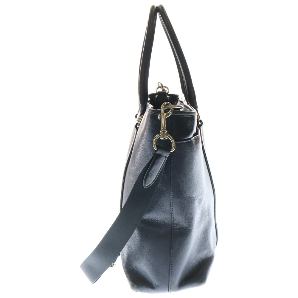 COACH(コーチ) ロゴ型押し 2WAY レザーショルダーバッグ トートバッグ ネイビー/ブラック