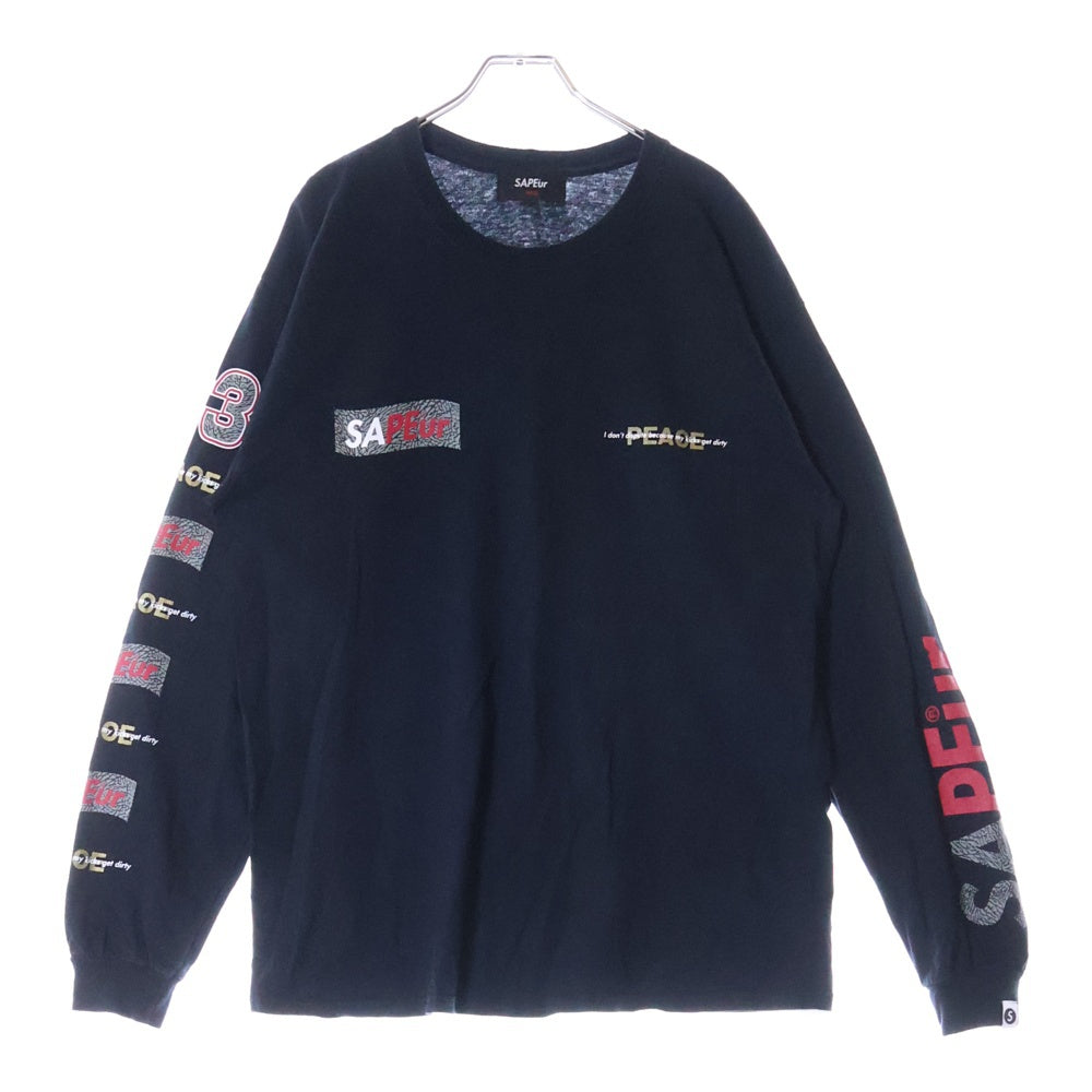 SAPEur(サプール) 両面ロゴプリント クルーネック長袖Tシャツ カットソー ブラック