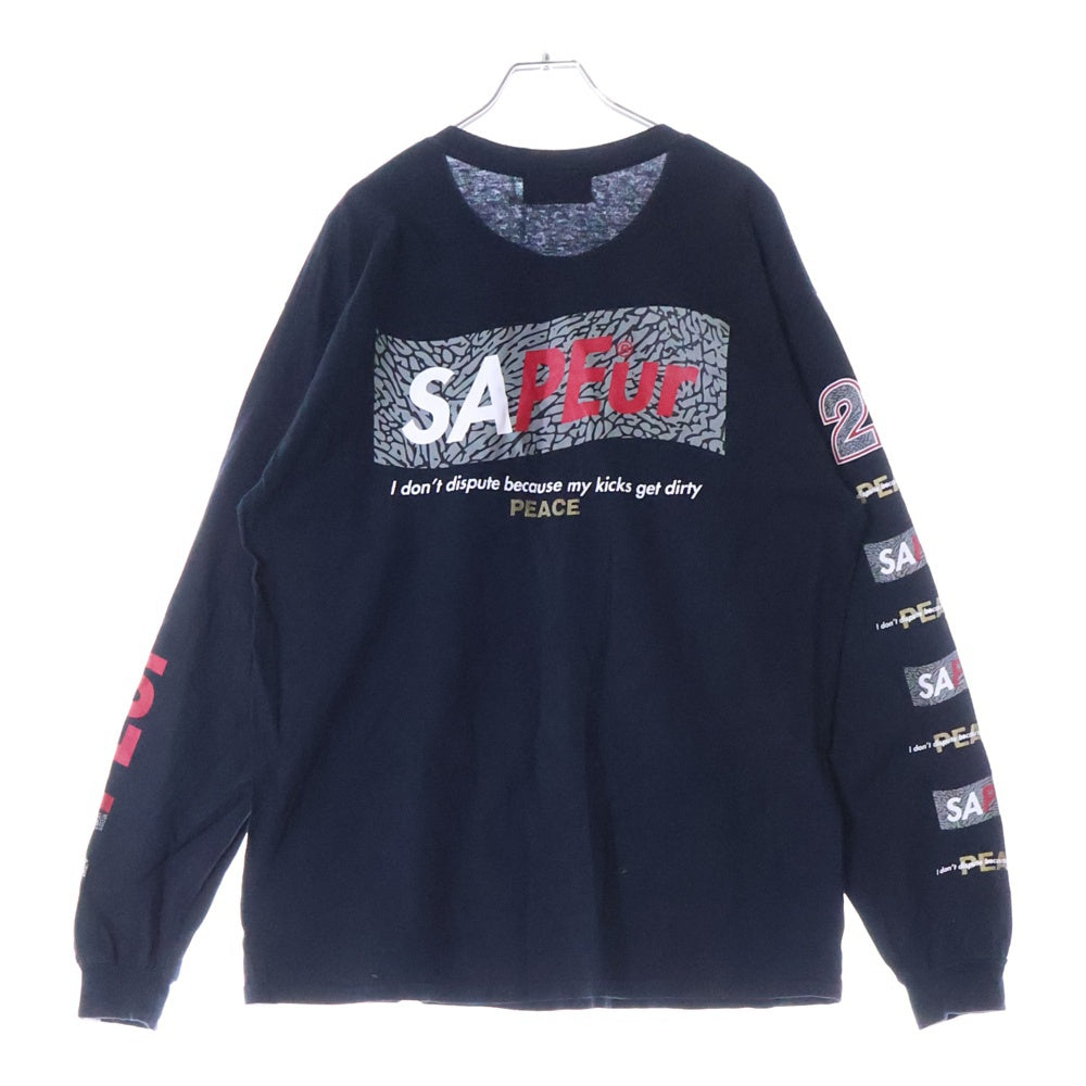 SAPEur(サプール) 両面ロゴプリント クルーネック長袖Tシャツ カットソー ブラック
