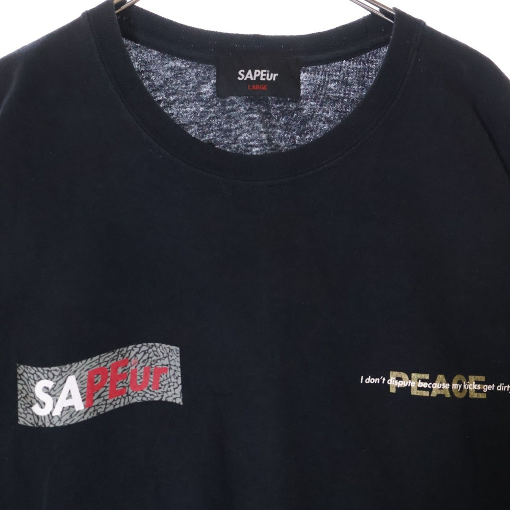 SAPEur(サプール) 両面ロゴプリント クルーネック長袖Tシャツ カットソー ブラック