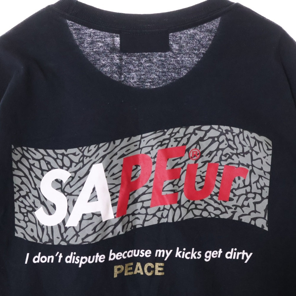 SAPEur(サプール) 両面ロゴプリント クルーネック長袖Tシャツ カットソー ブラック