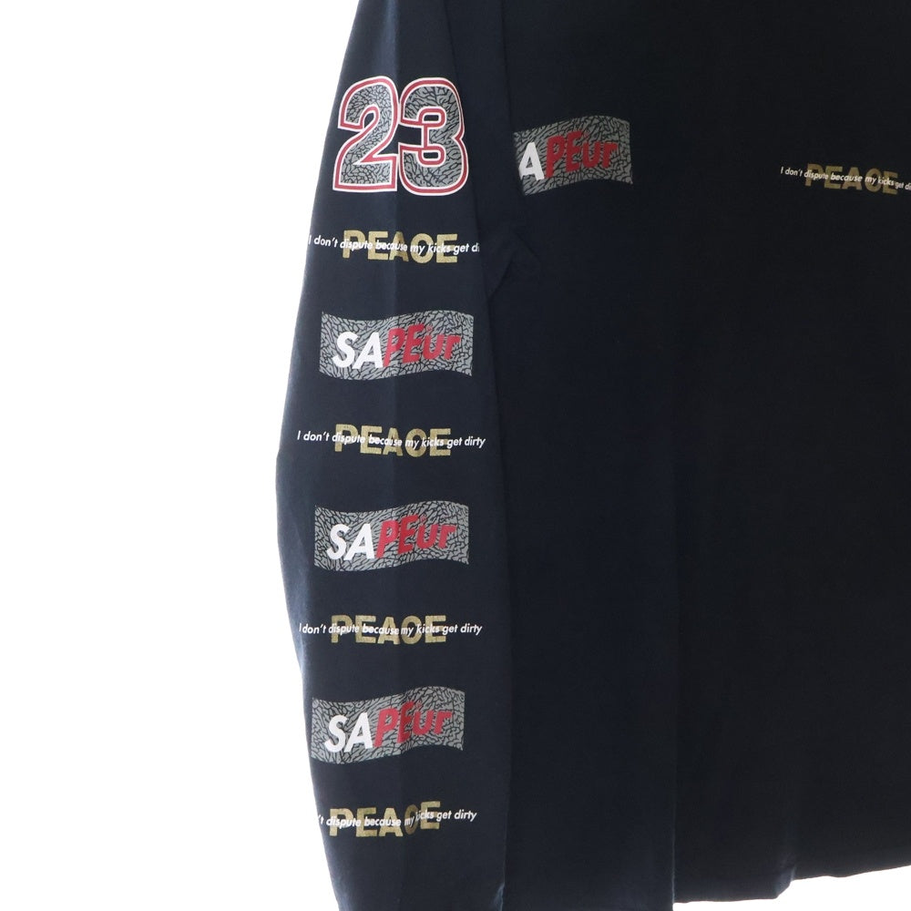 SAPEur(サプール) 両面ロゴプリント クルーネック長袖Tシャツ カットソー ブラック