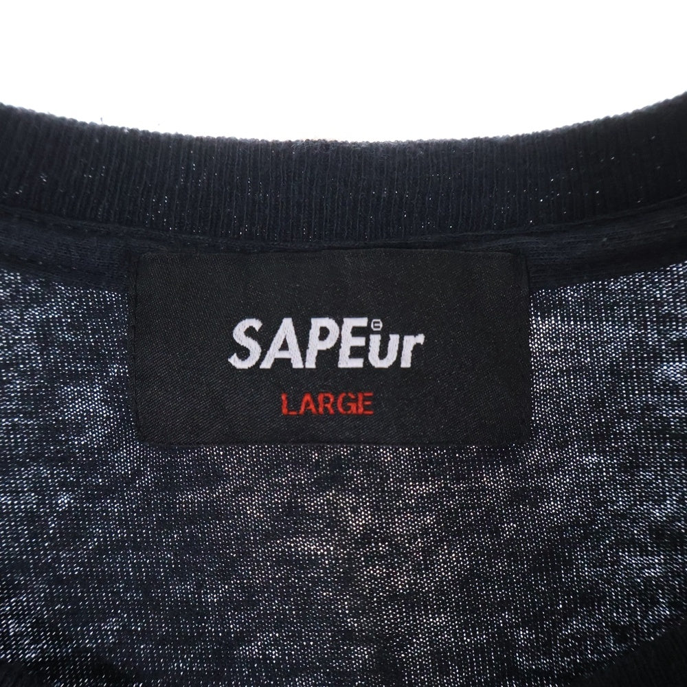 SAPEur(サプール) 両面ロゴプリント クルーネック長袖Tシャツ カットソー ブラック