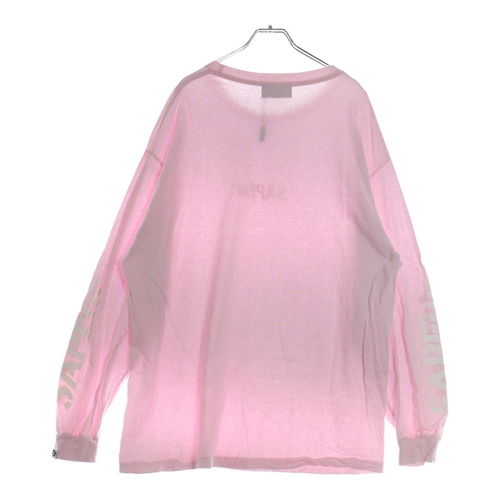 SAPEur(サプール) ロゴプリント クルーネック長袖Tシャツ カットソー ピンク