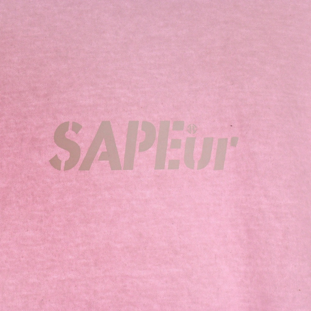 SAPEur(サプール) ロゴプリント クルーネック長袖Tシャツ カットソー ピンク