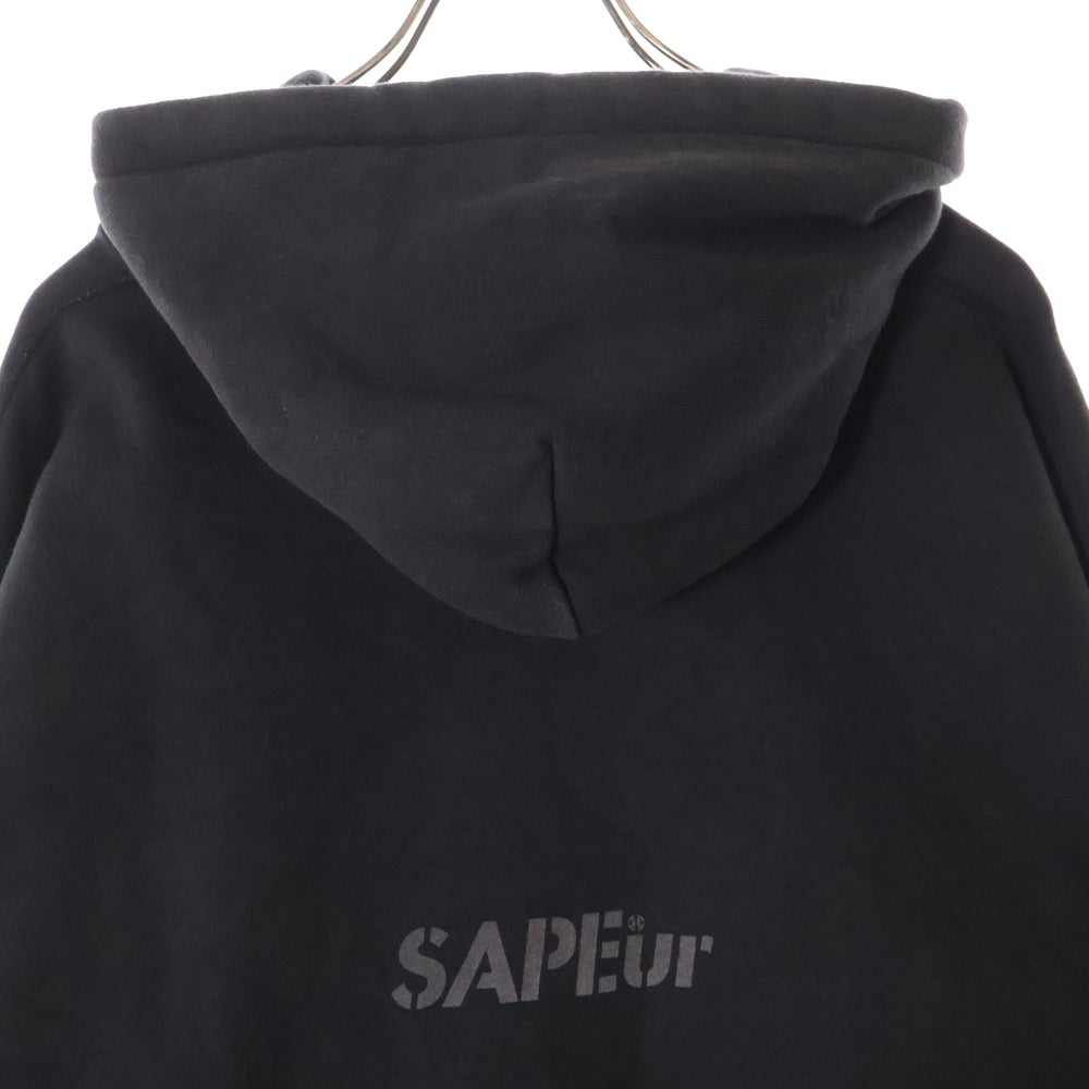 SAPEur(サプール) ロゴプリント プルオーバースウェットパーカー フーディー ブラック