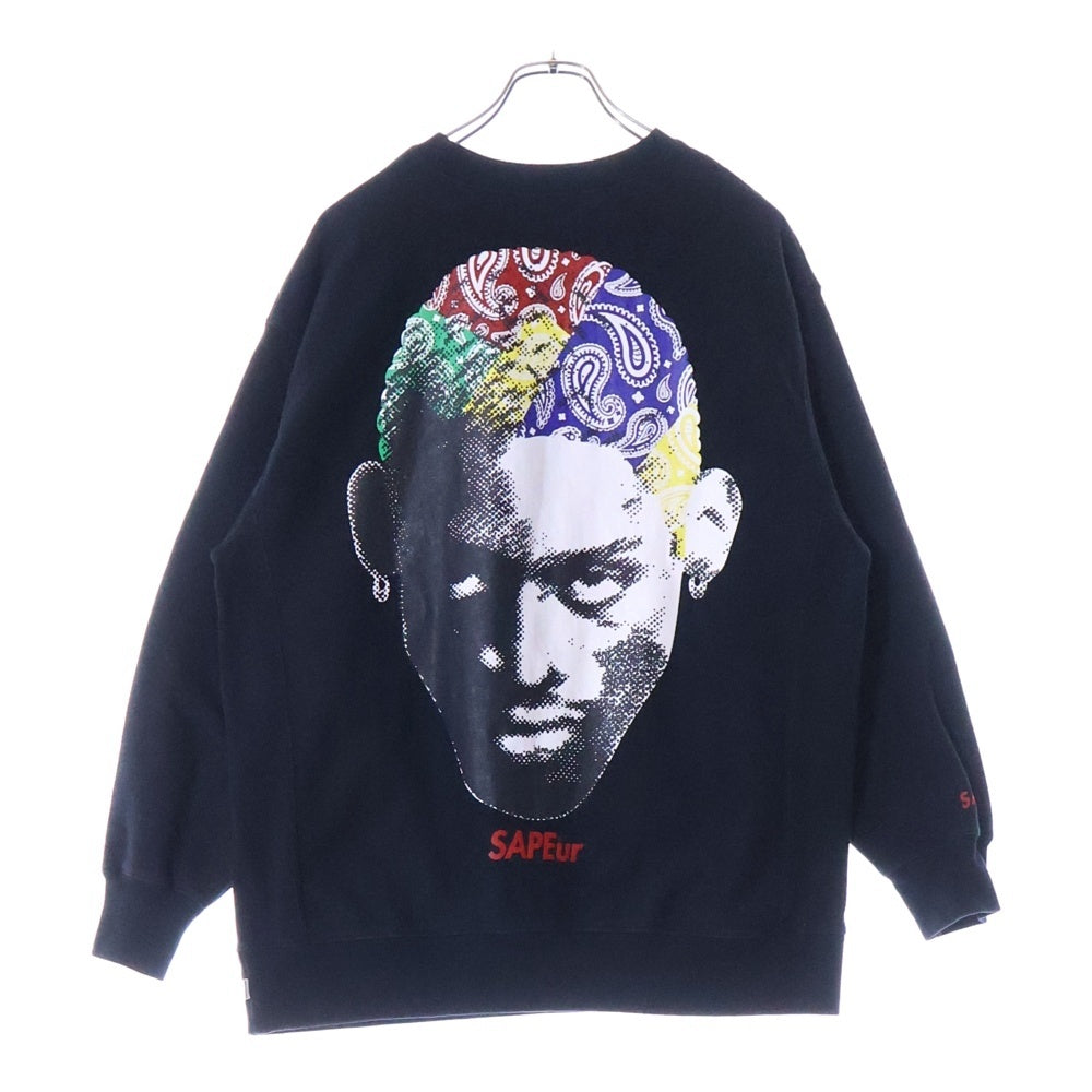 SAPEur(サプール) MULTI PAISLEY HEAD マルチ ペイズリー ヘッド フロントロゴプリント クルーネックスウェットトレーナー ブラック