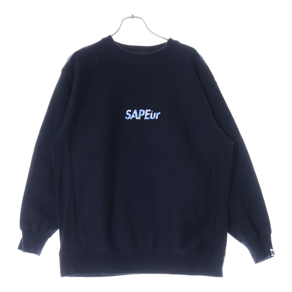 SAPEur(サプール) MULTI PAISLEY HEAD マルチ ペイズリー ヘッド フロントロゴプリント クルーネックスウェットトレーナー ブラック