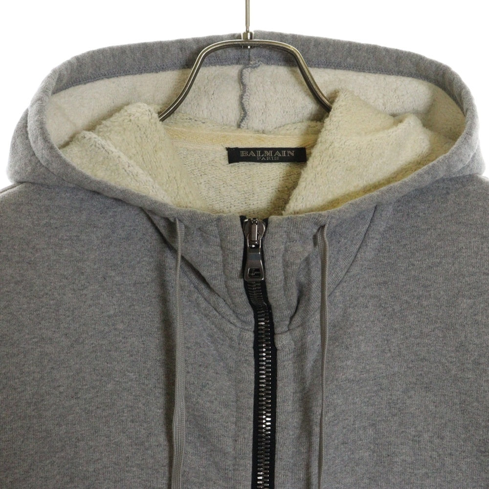 BALMAIN(バルマン) サイドジップ コットン ジップアップスウェットパーカー グレー J658B203