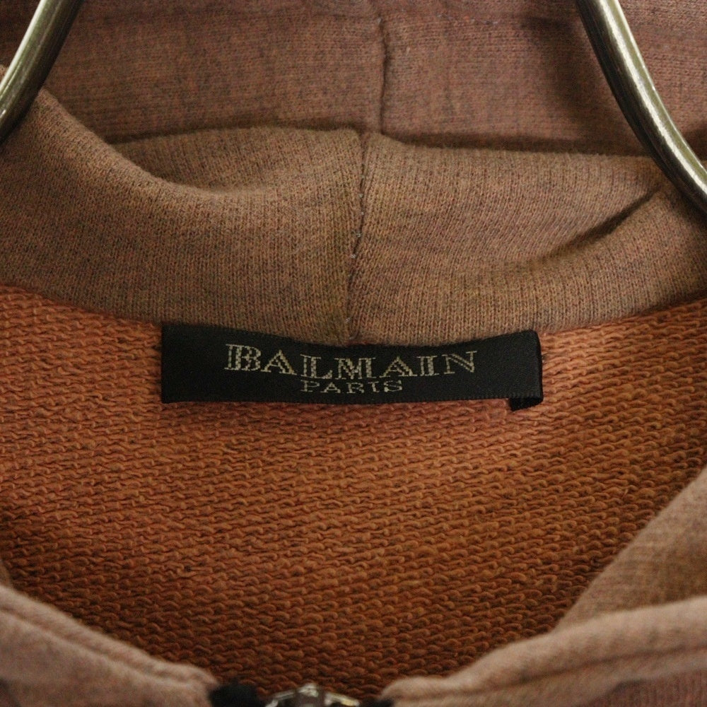 BALMAIN(バルマン) ロゴエンブロイダリー コットン ジップアップスウェットパーカー サーモンピンク W1HJ668B558