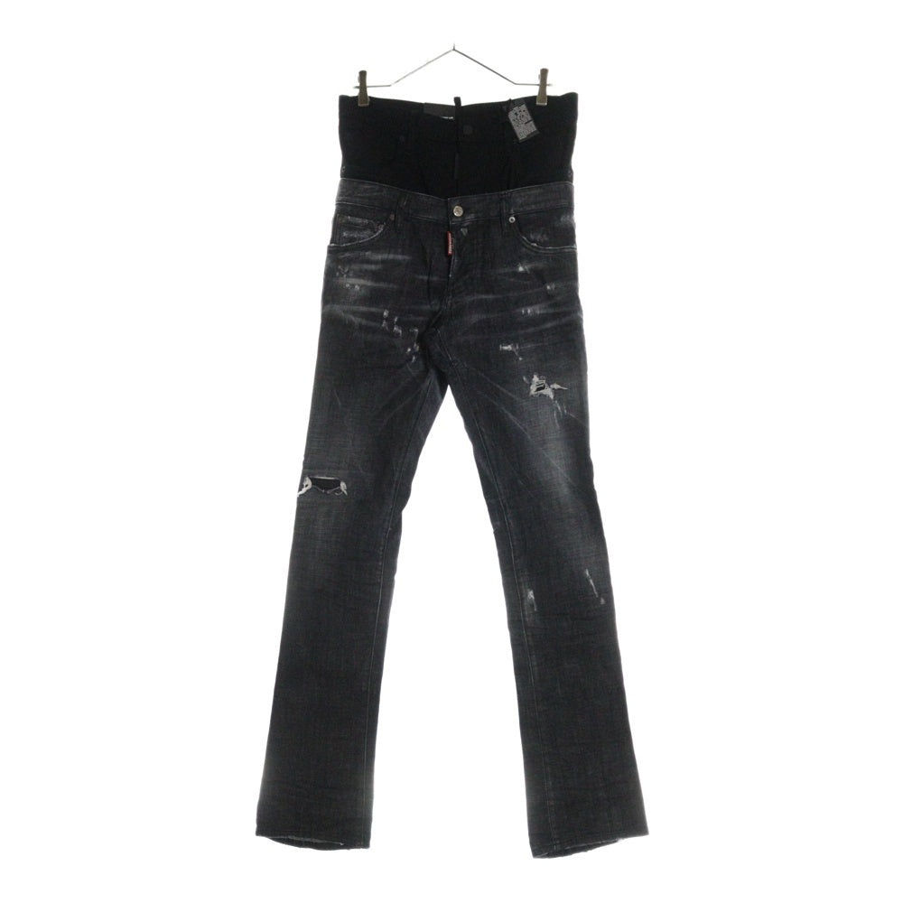DSQUARED2(ディースクエアード) 20AW Twin Pack Straight Leg Sharpei Jean ツインパック レイヤード クラッシュ加工 デニムパンツ ブラック/グレー S71LB0818