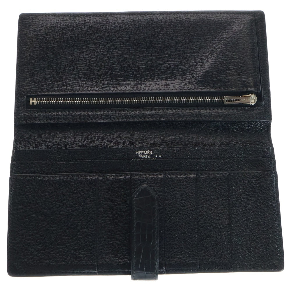 HERMES(エルメス) ベアンスフレ アリゲーター □I刻印 二つ折り 長財布 ブラック