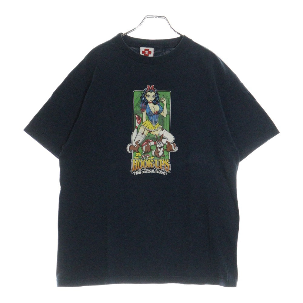 VINTAGE(ヴィンテージ) 90S VINTAGE HOOK UPS ヴィンテージ フック アップス フロントプリント クルーネック半袖Tシャツ カットソー ネイビー